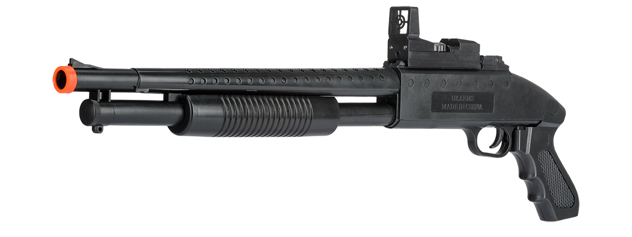 UKARMS M590 Spring Shotgun w/ Flashlight, Laser, Scope w/ Blue and Green Light - Click Image to Close