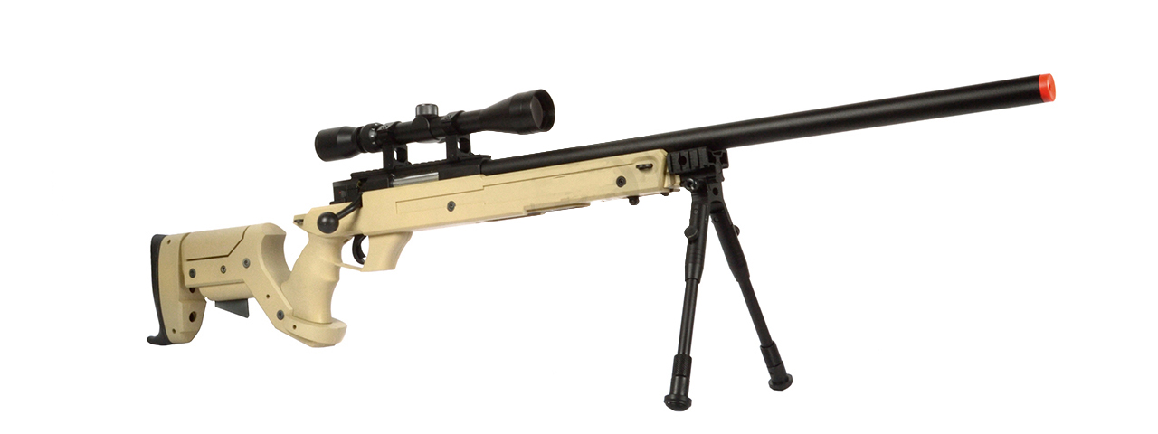 WELLFIRE SR22 BOLT ACTION TYPE 22 SNIPER RIFLE W/ SCOPE + BIPOD - TAN