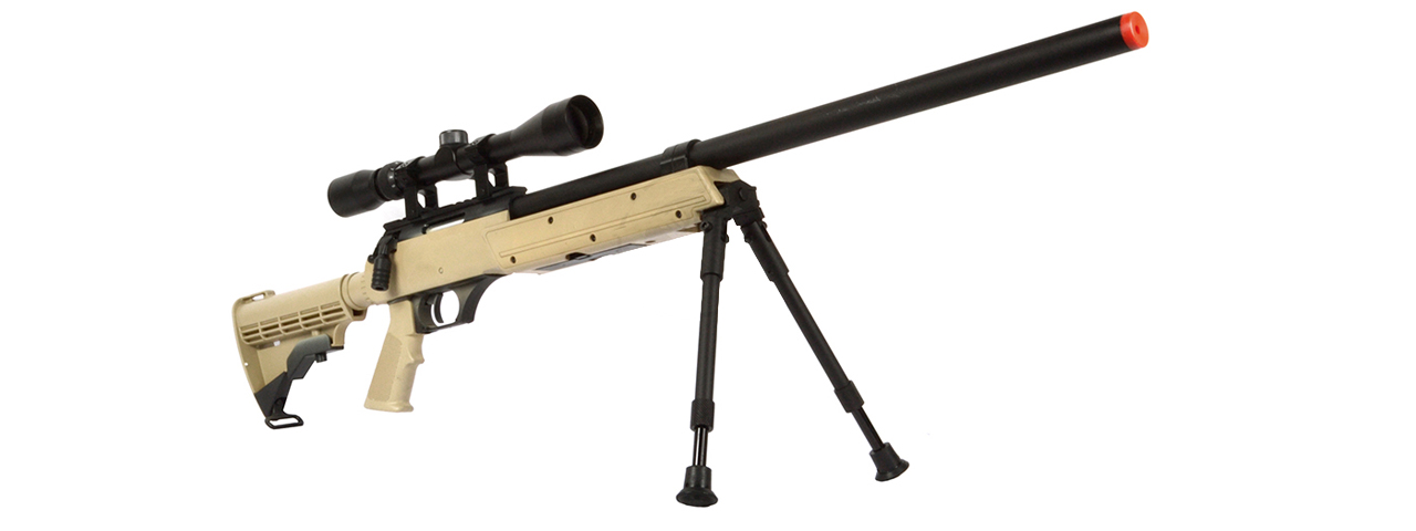WELL APS SR-2 MODULAR BOLT ACTION SNIPER RIFLE MB06A W/ SCOPE & BIPOD (TAN) - Click Image to Close