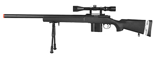 WELLFIRE MB4404BAB AIRSOFT M24 SNIPER RIFLE W/ SCOPE & BIPOD - BLACK