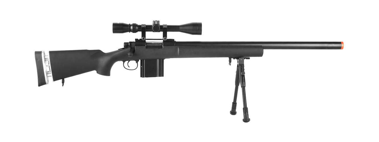 WELLFIRE MB4404BAB AIRSOFT M24 SNIPER RIFLE W/ SCOPE & BIPOD - BLACK - Click Image to Close