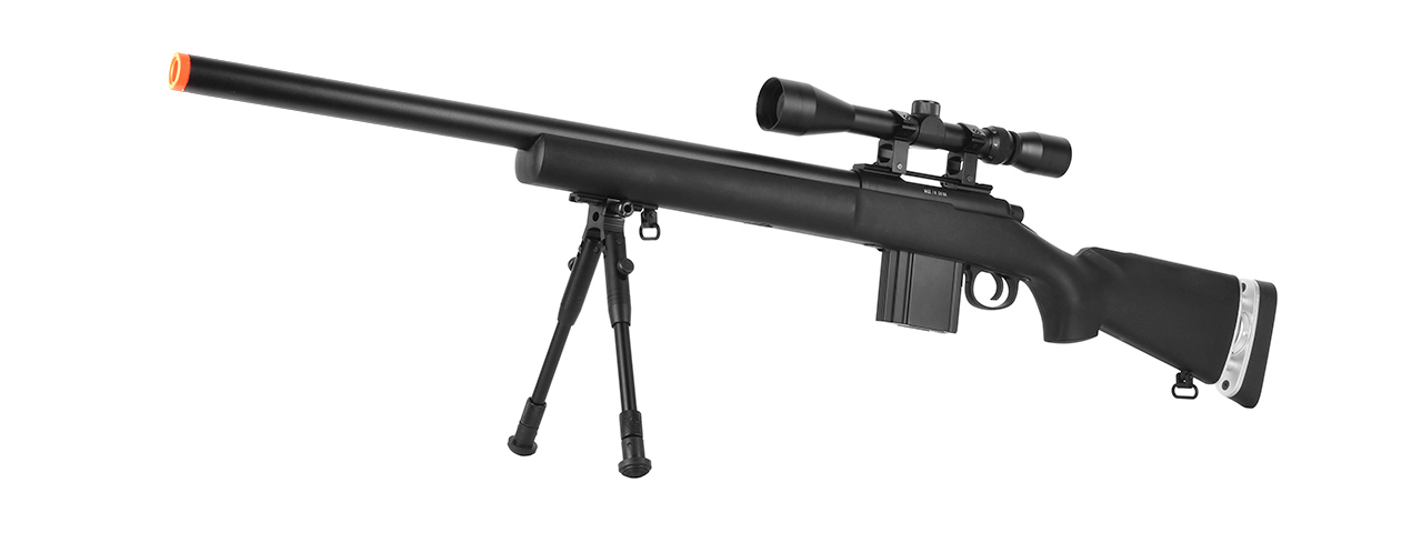 WELLFIRE MB4404BAB AIRSOFT M24 SNIPER RIFLE W/ SCOPE & BIPOD - BLACK - Click Image to Close