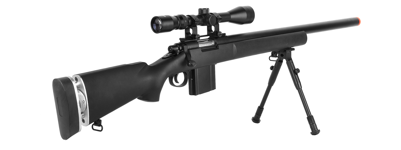 WELLFIRE MB4404BAB AIRSOFT M24 SNIPER RIFLE W/ SCOPE & BIPOD - BLACK