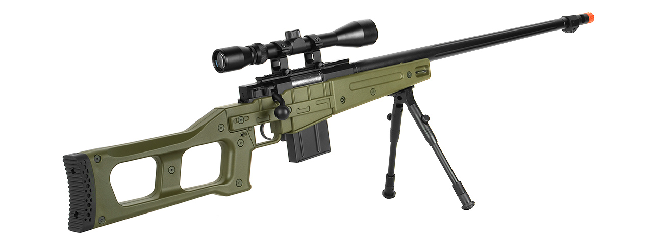 UK ARMS AIRSOFT MK96 COVERT BOLT ACTION SCOPE RIFLE W/ BIPOD - OD - Click Image to Close
