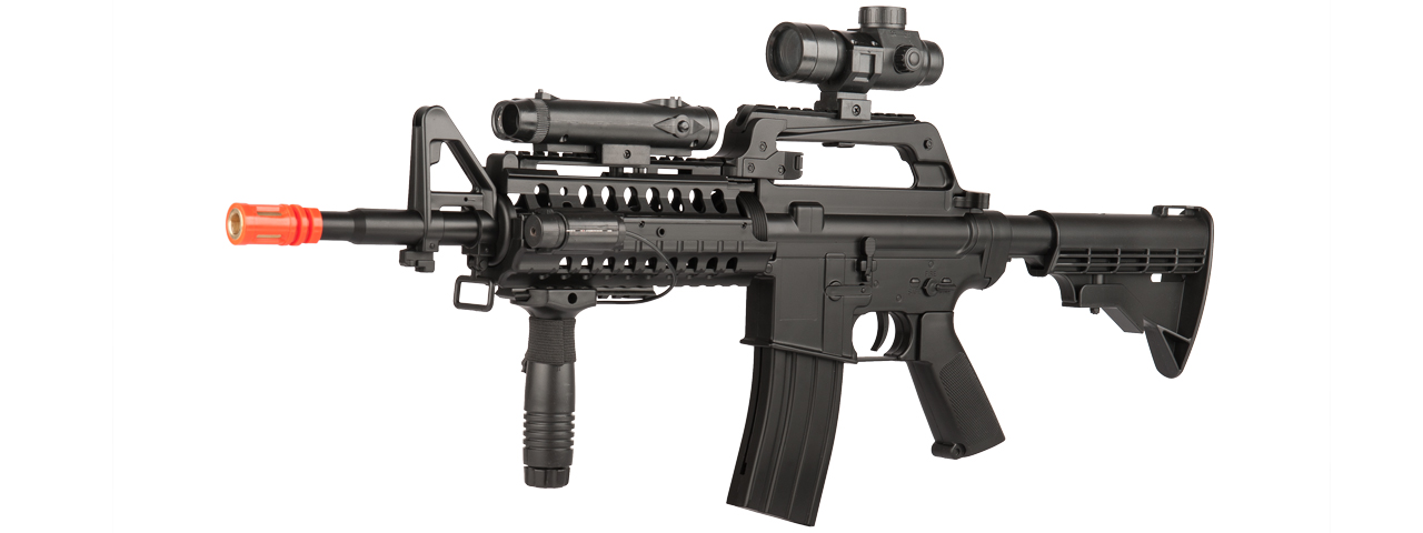 WELL M4 AIRSOFT SPRING RIFLE W/ SCOPE, GRIP, LASER, EXTENSION - BLACK - Click Image to Close