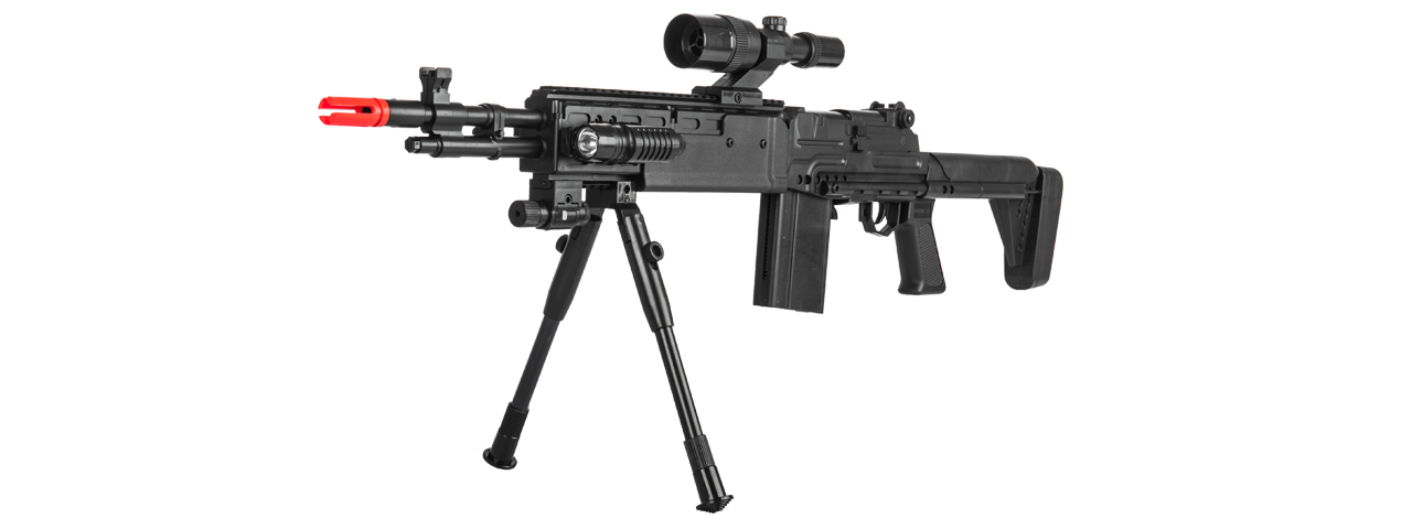 UKARMS P1114 SPRING RIFLE W/ SCOPE, BIPOD, LASER, & FLASHLIGHT AND BONUS P618 SPRING PISTOL IN COMBO BOX