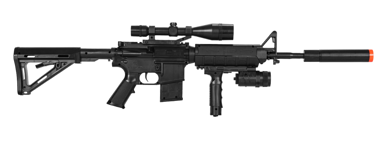 AMA Spring Airsoft Pistol w/ Vertical Grip, Laser & Stock - (Black)