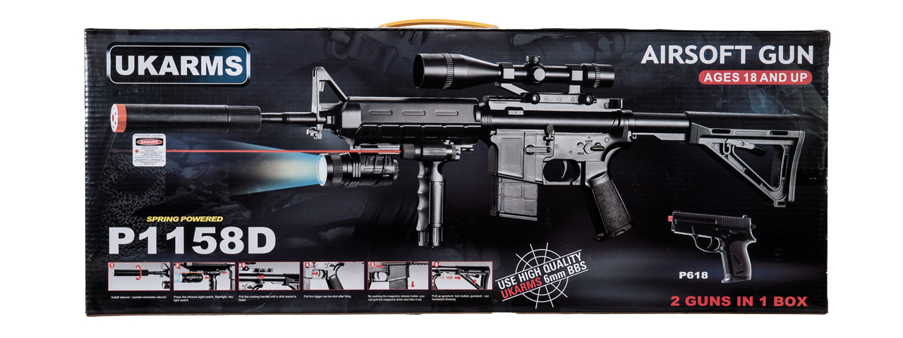 AMA Spring Airsoft Pistol w/ Vertical Grip, Laser & Stock - (Black)