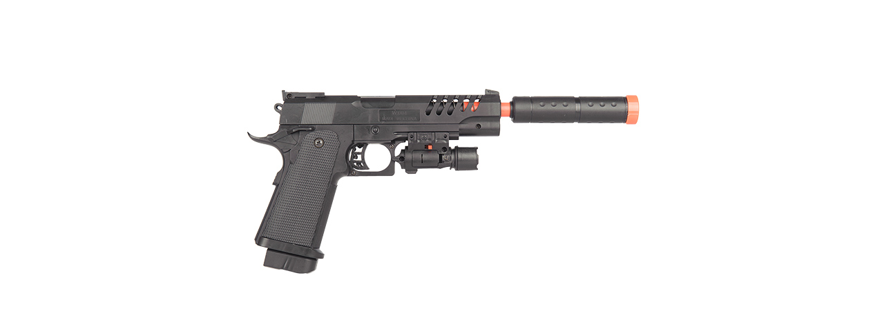 SPRING PISTOL (BK) w/ SILENCER, LASER