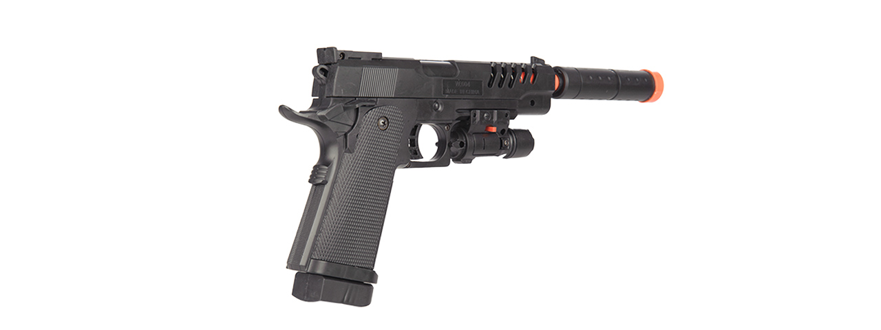 SPRING PISTOL (BK) w/ SILENCER, LASER