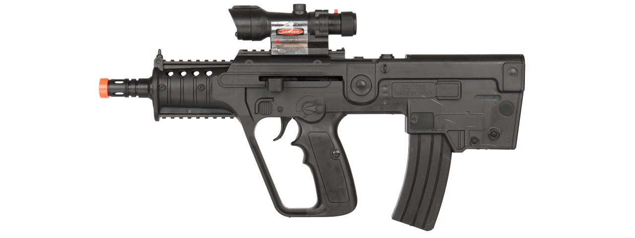 P2163 SPRING POWERED RIFLE W/ LASER & BLUE LIGHT (BLACK) - Click Image to Close