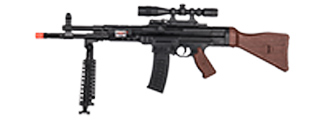 AMA MP44 Spring Airsoft Rifle w/ Bipod, Scope, Laser (Color: Black / Faux Wood)