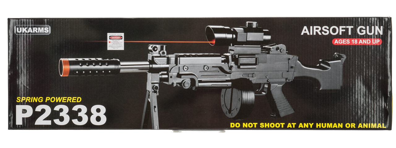 P2338 SPRING RIFLE w/ SCOPE, LASER & DRUM MAGAZINE - Click Image to Close