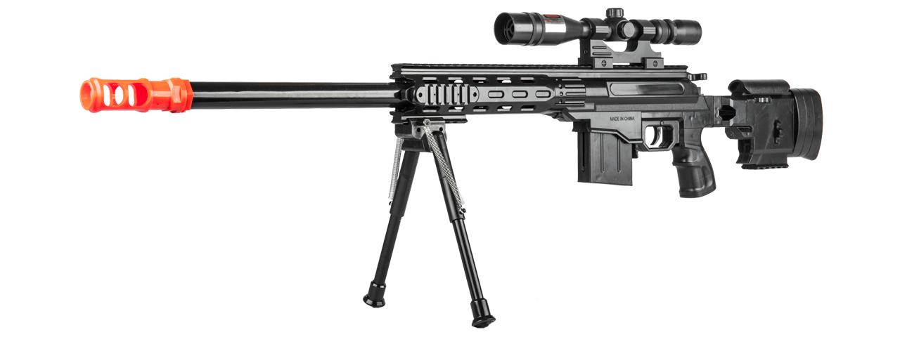 UK Arms Airsoft Spring Powered Rifle w/ Scope and Bipod (Color: Black) - Click Image to Close