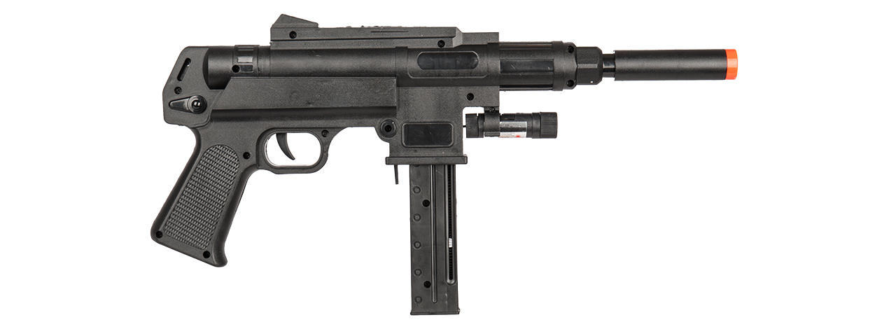 UK Arms P2626 Spring Powered SMG w/ Laser and Flashlight (Color: Black) - Click Image to Close