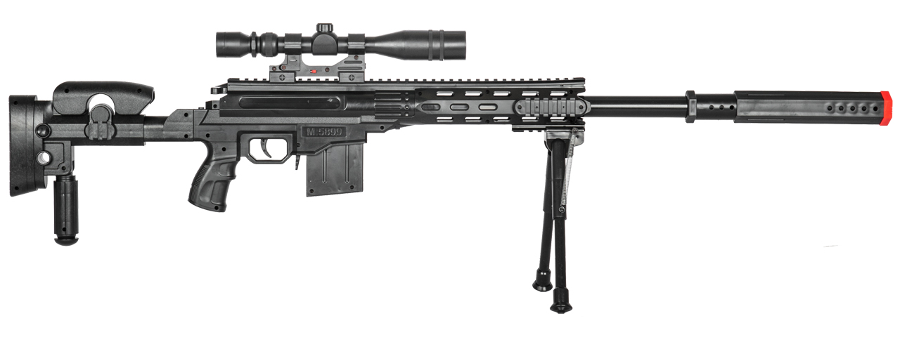 UK Arms P2668 Tactical Spring Powered Airsoft Sniper Rifle w/ Scope & Bipod (Color: Black) - Click Image to Close