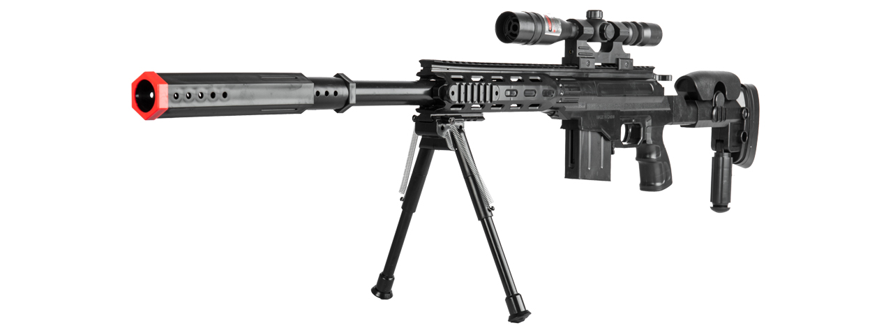 UK Arms P2668 Tactical Spring Powered Airsoft Sniper Rifle w/ Scope & Bipod (Color: Black) - Click Image to Close