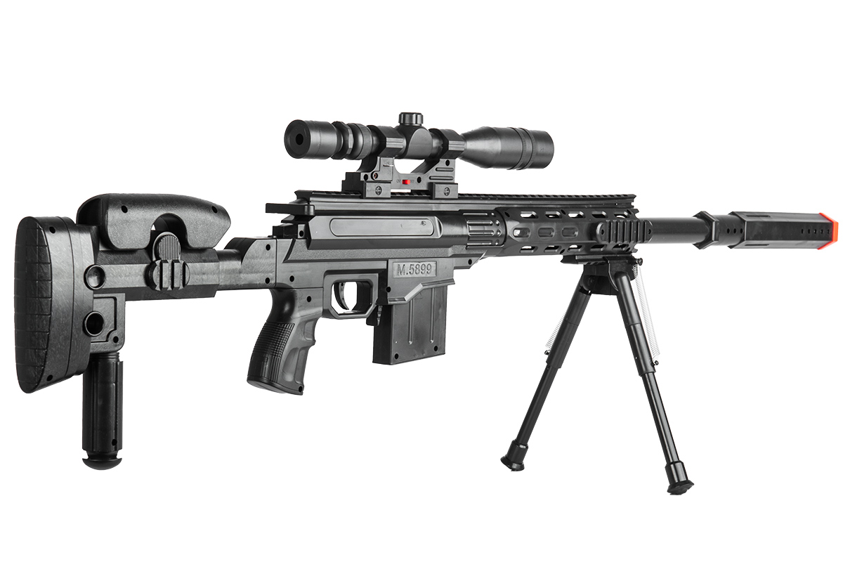 UK Arms P2668 Tactical Spring Powered Airsoft Sniper Rifle w/ Scope & Bipod (Color: Black) - Click Image to Close