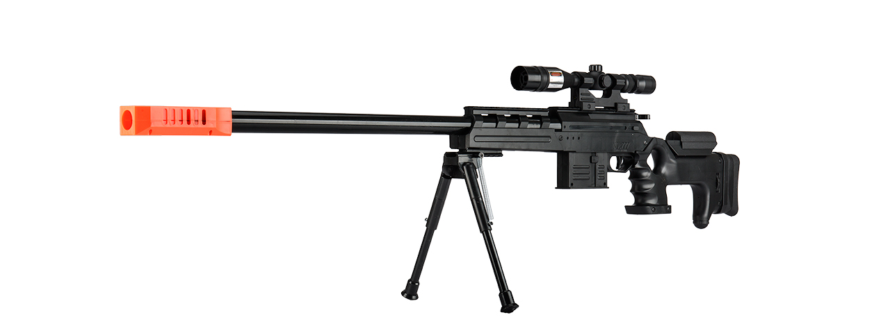 P2777 SEMI-AUTO SPRING AIRSOFT SNIPER RIFLE W/ MOCK SCOPE (BLACK) - Click Image to Close