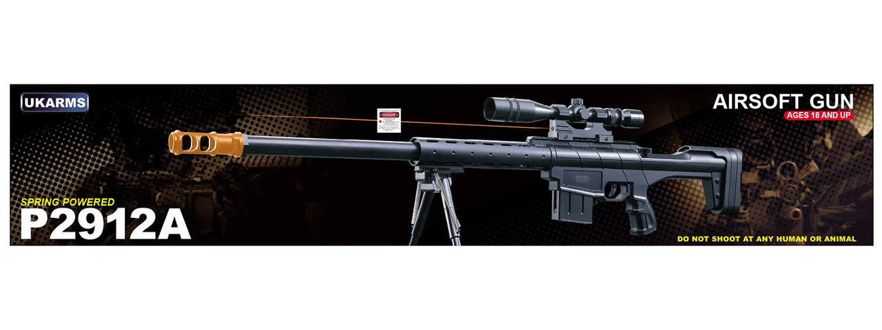 P2912A SPRING SNIPER w/ SCOPE & BIPOD (BK) - Click Image to Close