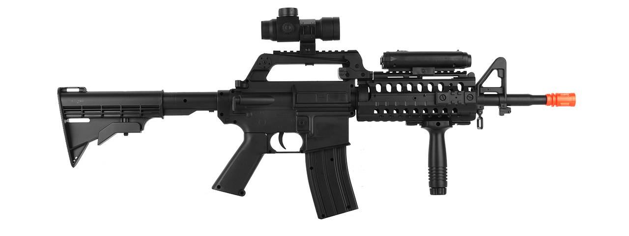 WELL MR799 PLASTIC M4 AIRSOFT SPRING RIFLE W/ TACTICAL ACCESSORIES (BK) - Click Image to Close