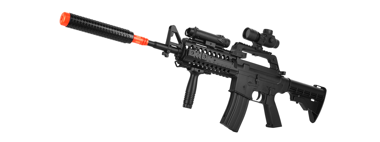 WELL MR799 PLASTIC M4 AIRSOFT SPRING RIFLE W/ TACTICAL ACCESSORIES (BK) - Click Image to Close