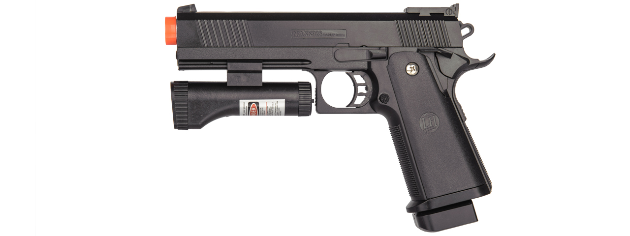 UKARMS XK928A SPRING PISTOL (BK) w/ LASER, BLUE&GREEN LED - Click Image to Close