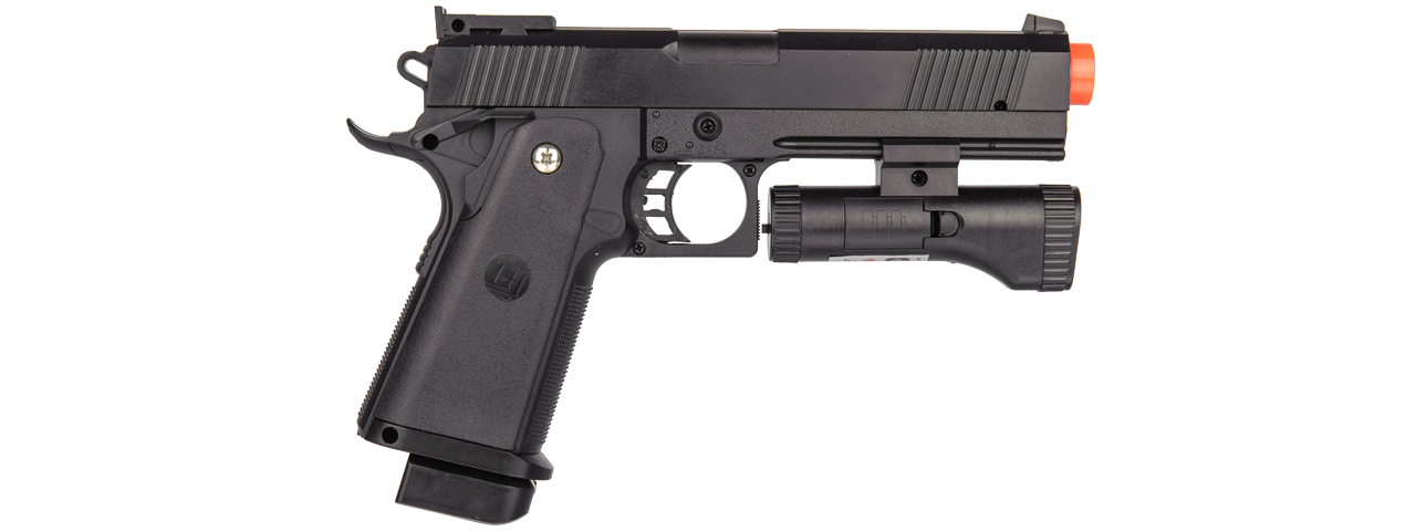 UKARMS XK928A SPRING PISTOL (BK) w/ LASER, BLUE&GREEN LED - Click Image to Close