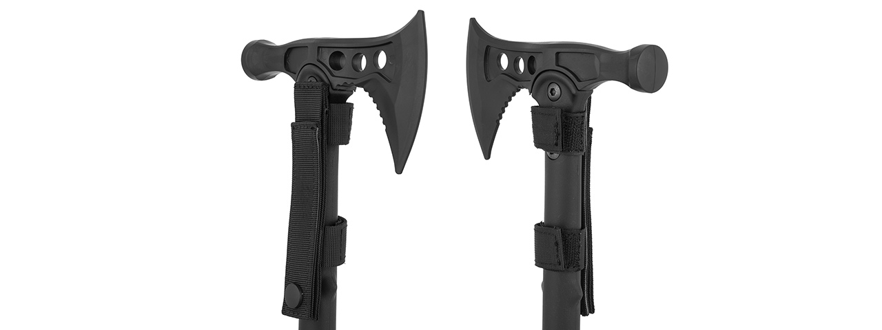 AC-880 MOLLE POLYMER TRAINING DUAL BATTLE AXE W/ HAMMER (BLACK) - Click Image to Close