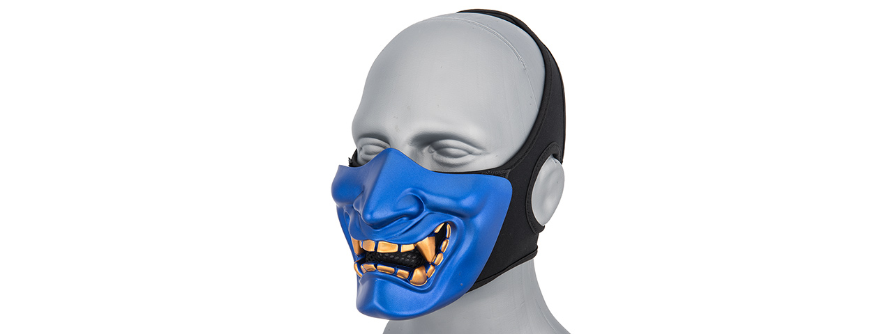 AC-883BL YOKAI OGRE HALF FACE MASK W/ SOFT PADDING (BLUE/GOLD) - Click Image to Close