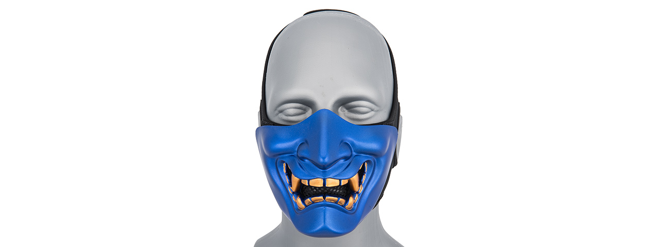 AC-883BL YOKAI OGRE HALF FACE MASK W/ SOFT PADDING (BLUE/GOLD) - Click Image to Close