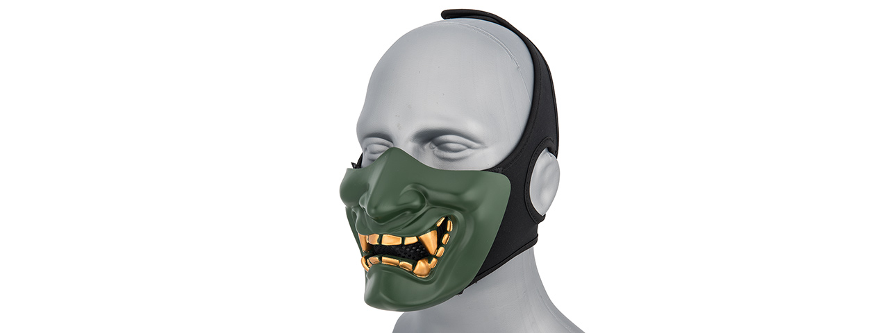 AC-883G YOKAI OGRE HALF FACE MASK W/ SOFT PADDING (GREEN/GOLD)