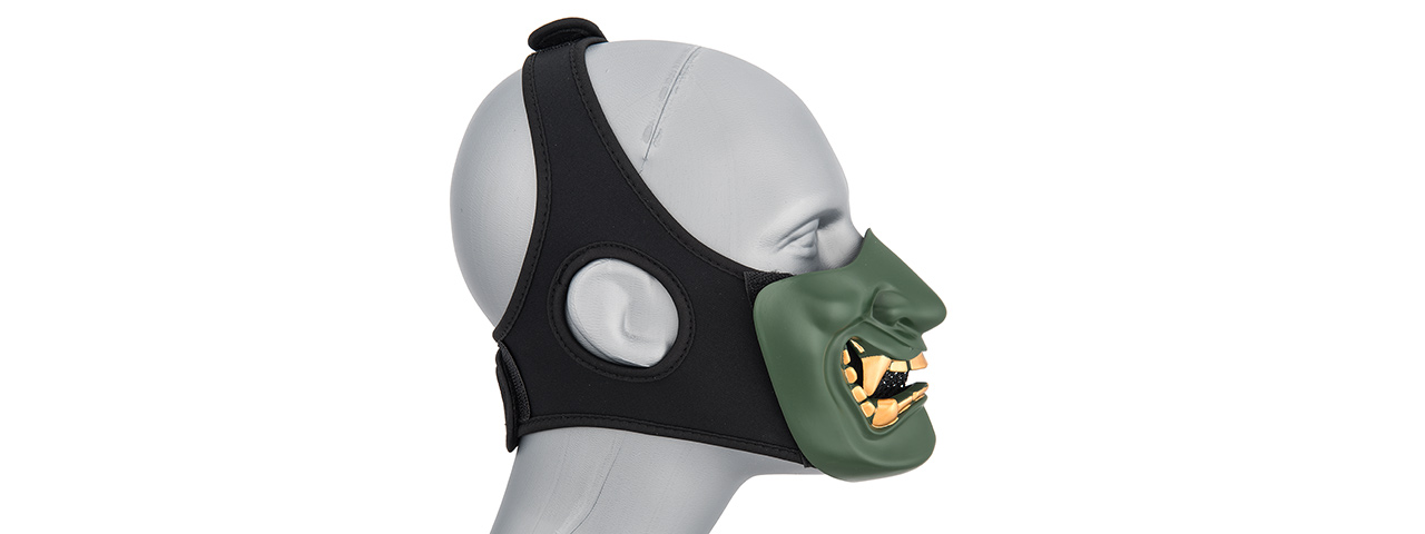 AC-883G YOKAI OGRE HALF FACE MASK W/ SOFT PADDING (GREEN/GOLD) - Click Image to Close