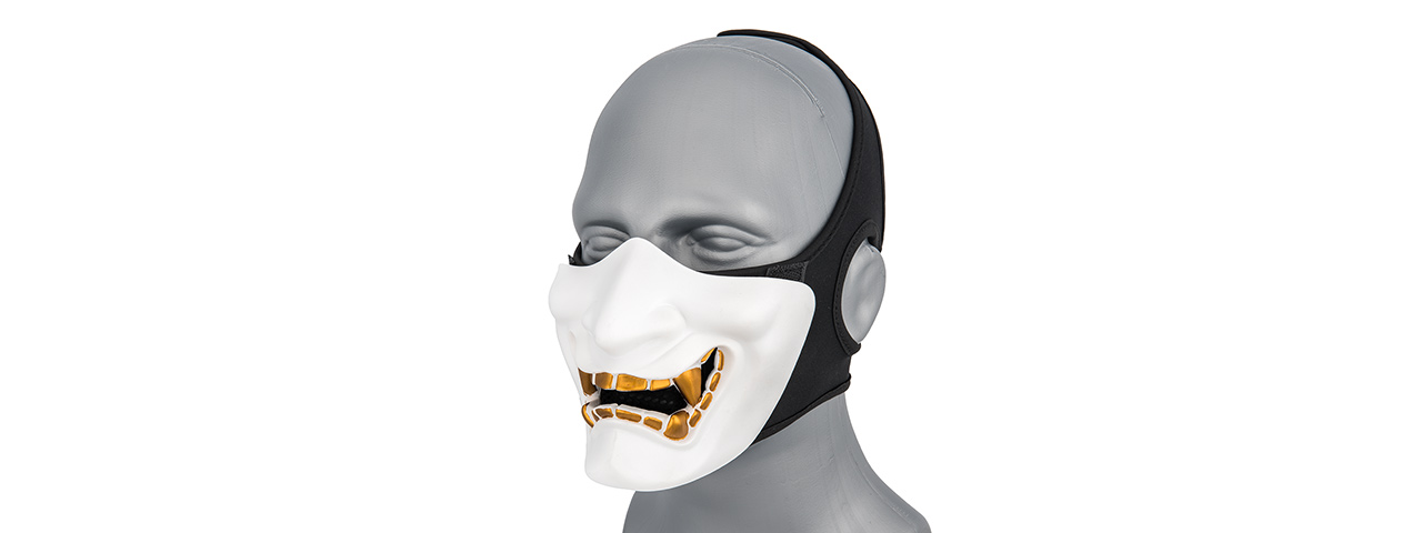 AC-883W YOKAI OGRE HALF FACE MASK W/ SOFT PADDING (WHITE/GOLD) - Click Image to Close