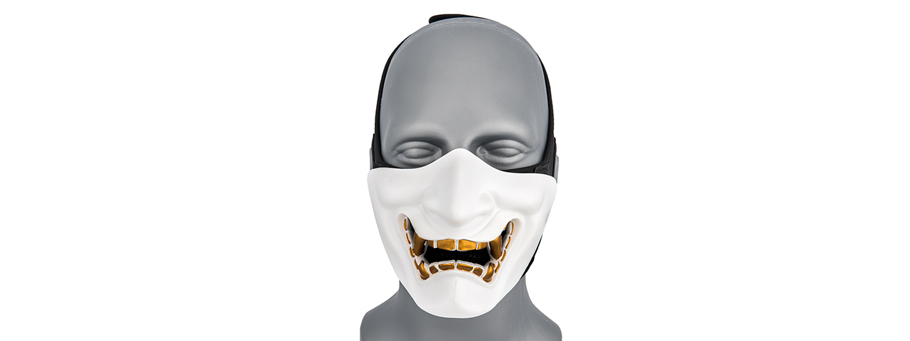 AC-883W YOKAI OGRE HALF FACE MASK W/ SOFT PADDING (WHITE/GOLD) - Click Image to Close