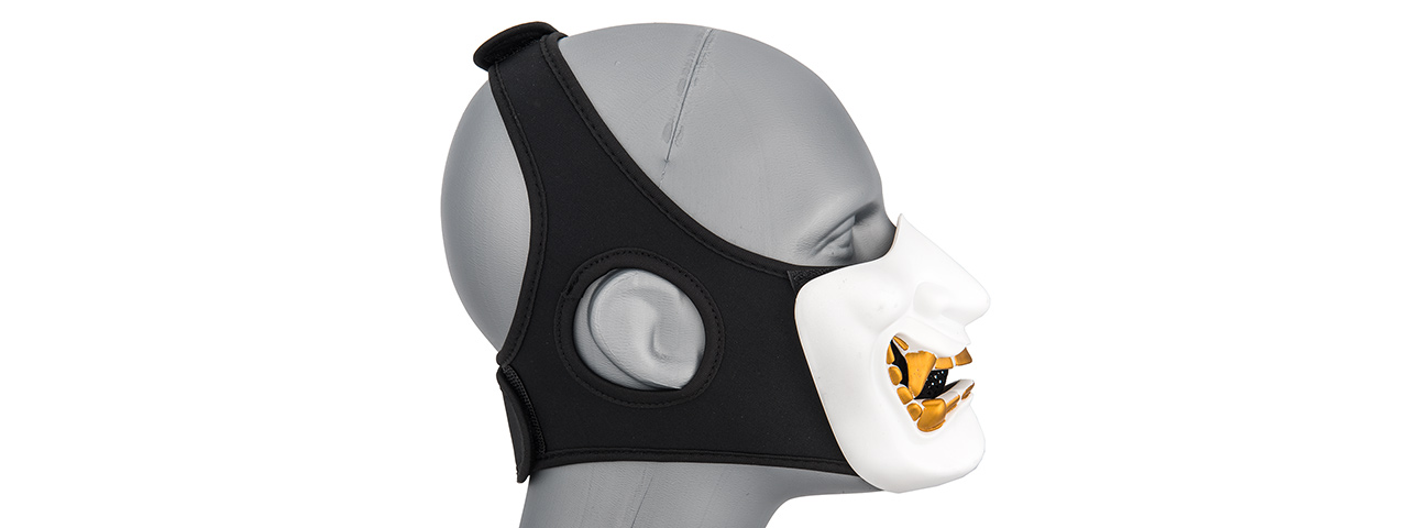 AC-883W YOKAI OGRE HALF FACE MASK W/ SOFT PADDING (WHITE/GOLD) - Click Image to Close