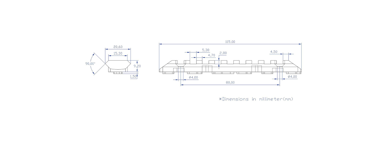 ACW-2049R 9-SLOT KEYMOD PICATINNY RAIL SEGMENT (RED)