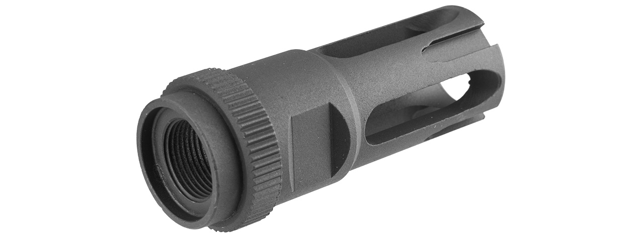 ARES-FH-023 14MM CLOCKWISE M16 FLASH HIDER TYPE D (BLACK) - Click Image to Close