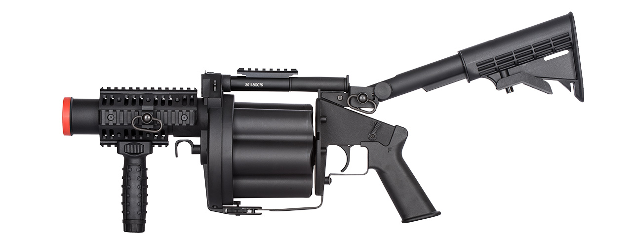 ICS 6 ROUND 40MM AIRSOFT REVOLVING GRENADE LAUNCHER - BLACK - Click Image to Close