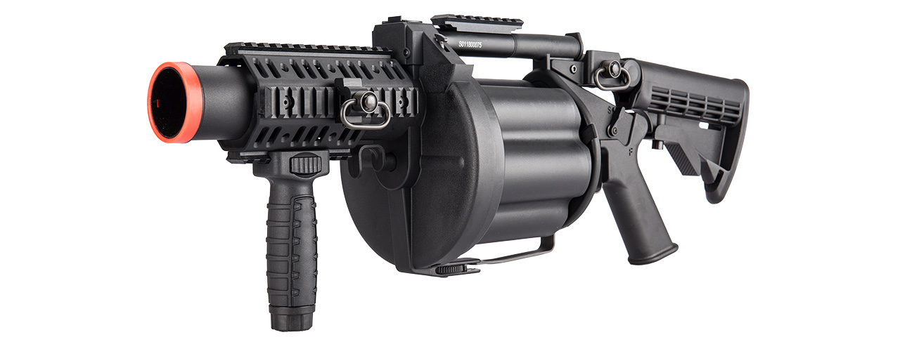 ICS 6 ROUND 40MM AIRSOFT REVOLVING GRENADE LAUNCHER - BLACK - Click Image to Close