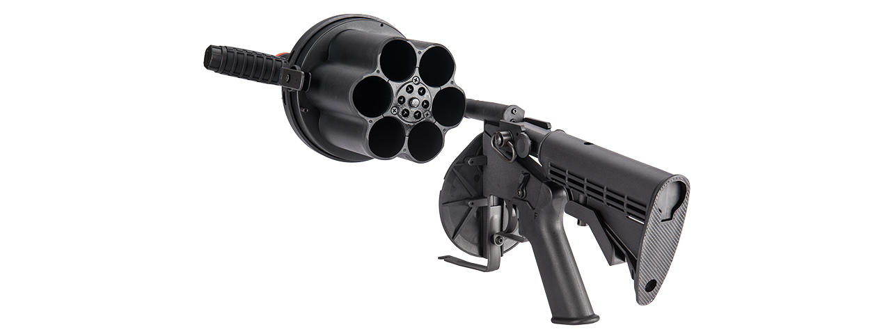ICS 6 ROUND 40MM AIRSOFT REVOLVING GRENADE LAUNCHER - BLACK - Click Image to Close