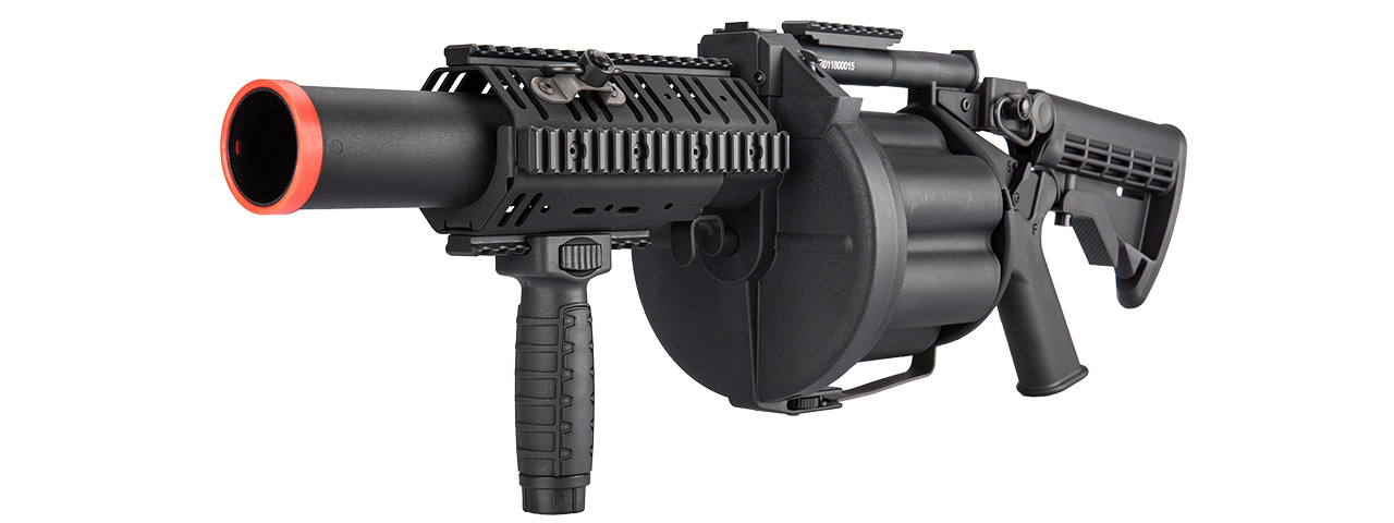 ICS MGL Long Barrel Airsoft 6-Round Revolving Grenade Launcher w/ Rail Attachment System (Color: Black) - Click Image to Close