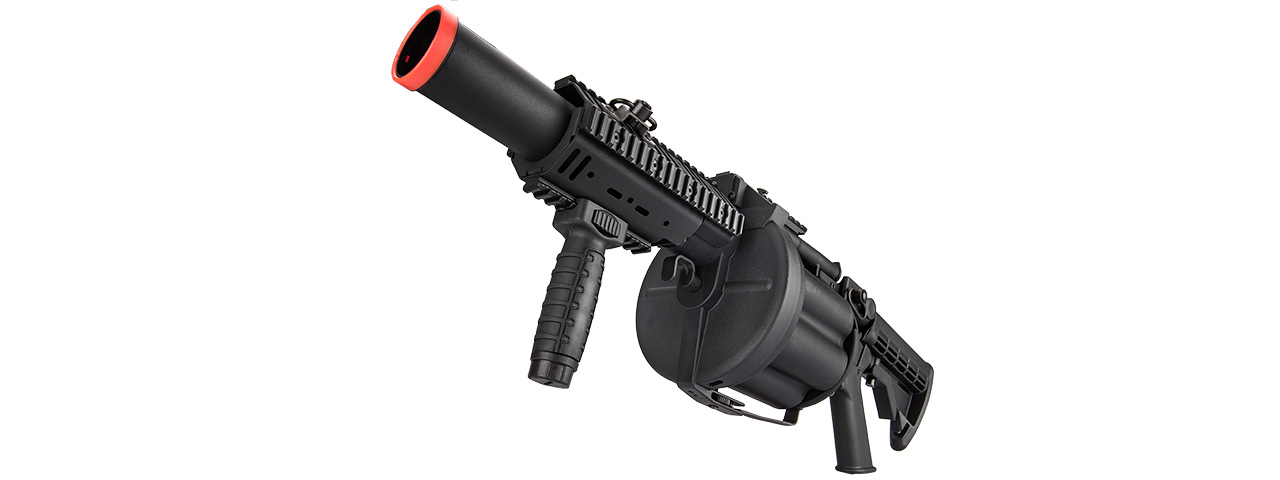 ICS MGL Long Barrel Airsoft 6-Round Revolving Grenade Launcher w/ Rail Attachment System (Color: Black) - Click Image to Close