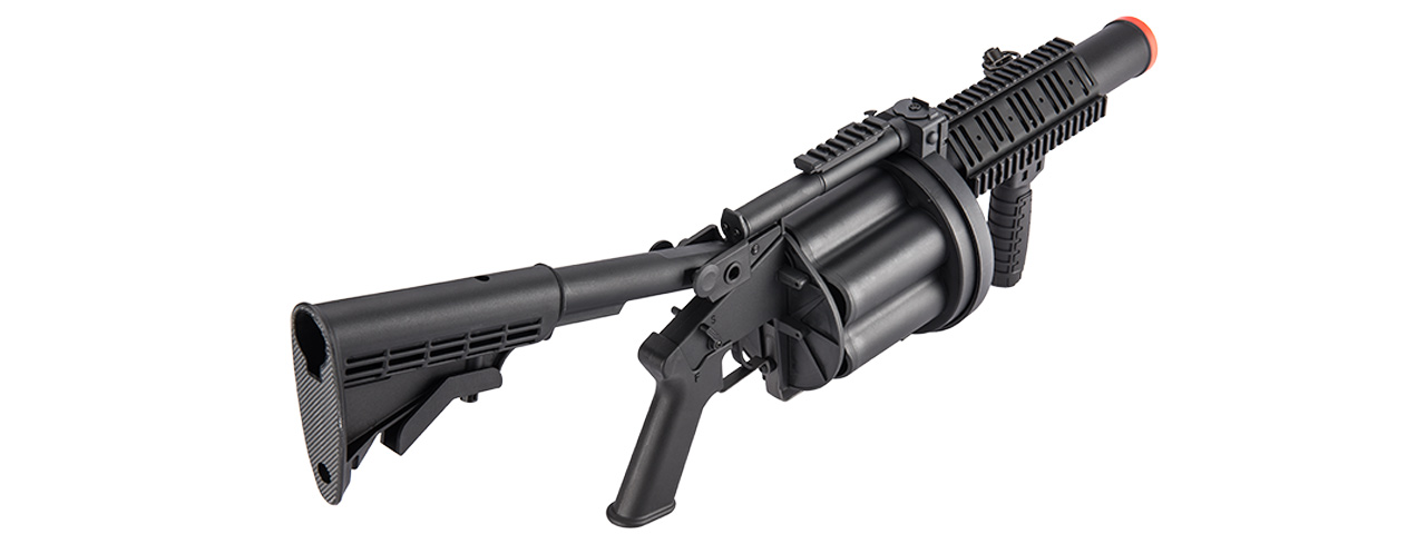 ICS MGL Long Barrel Airsoft 6-Round Revolving Grenade Launcher w/ Rail Attachment System (Color: Black)