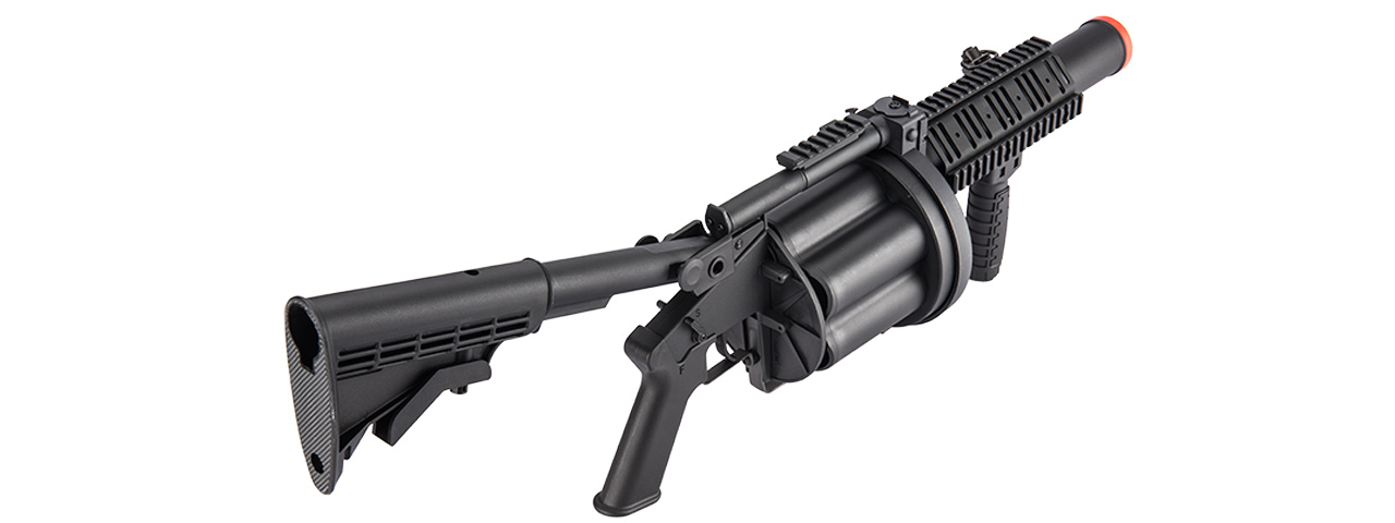 ICS MGL Long Barrel Airsoft 6-Round Revolving Grenade Launcher w/ Rail Attachment System (Color: Black) - Click Image to Close