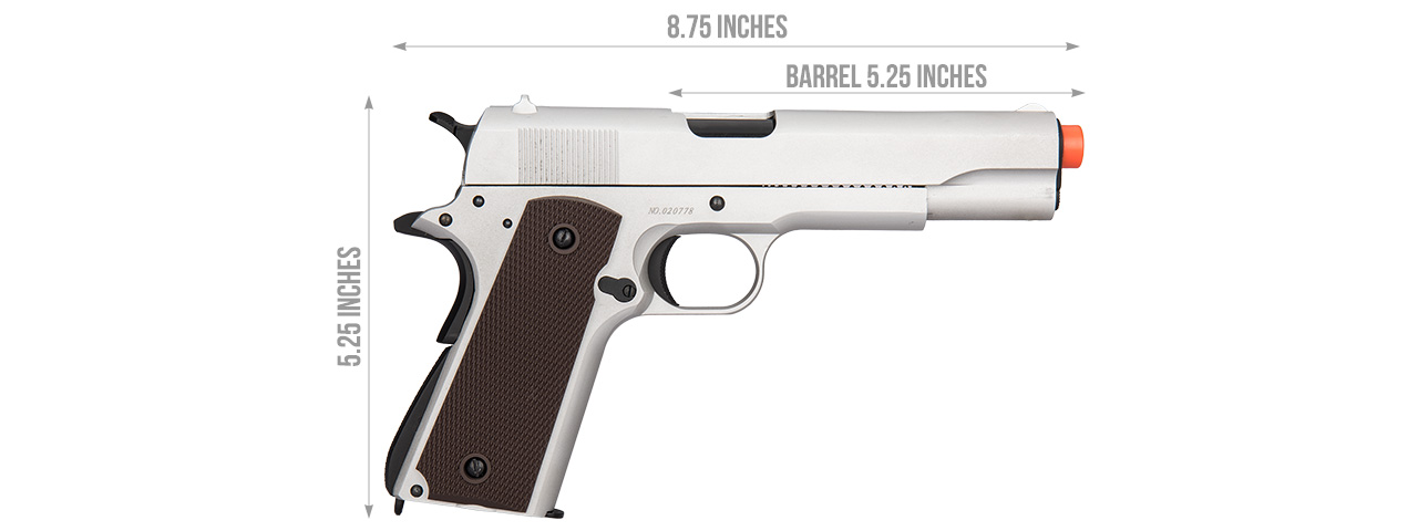 Double Bell M1911 GBB Airsoft Pistol Type 1 - Low Velocity (Silver) - Click Image to Close