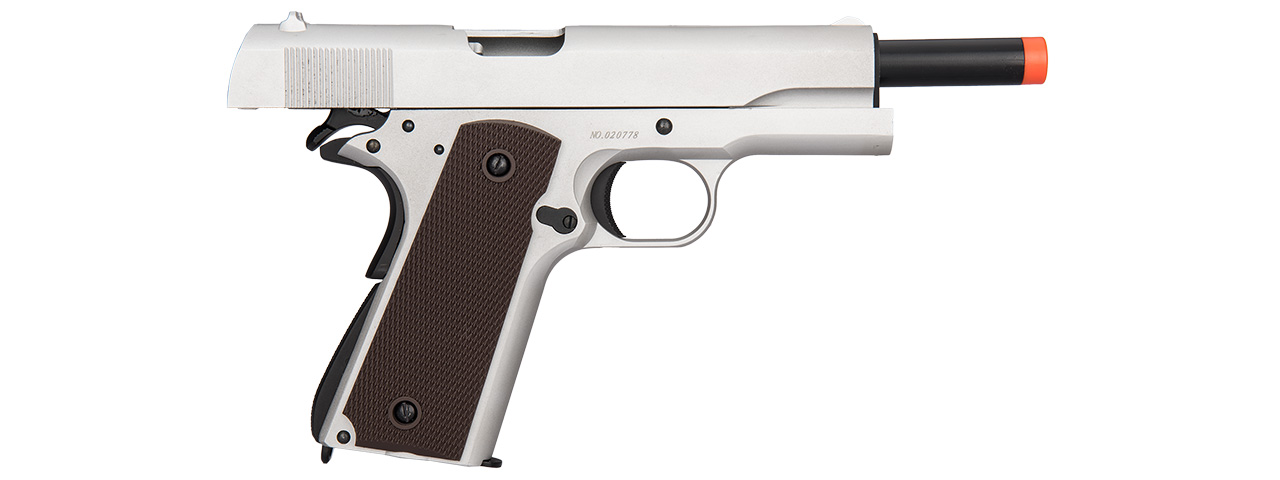 Double Bell M1911 GBB Airsoft Pistol Type 1 - Low Velocity (Silver) - Click Image to Close