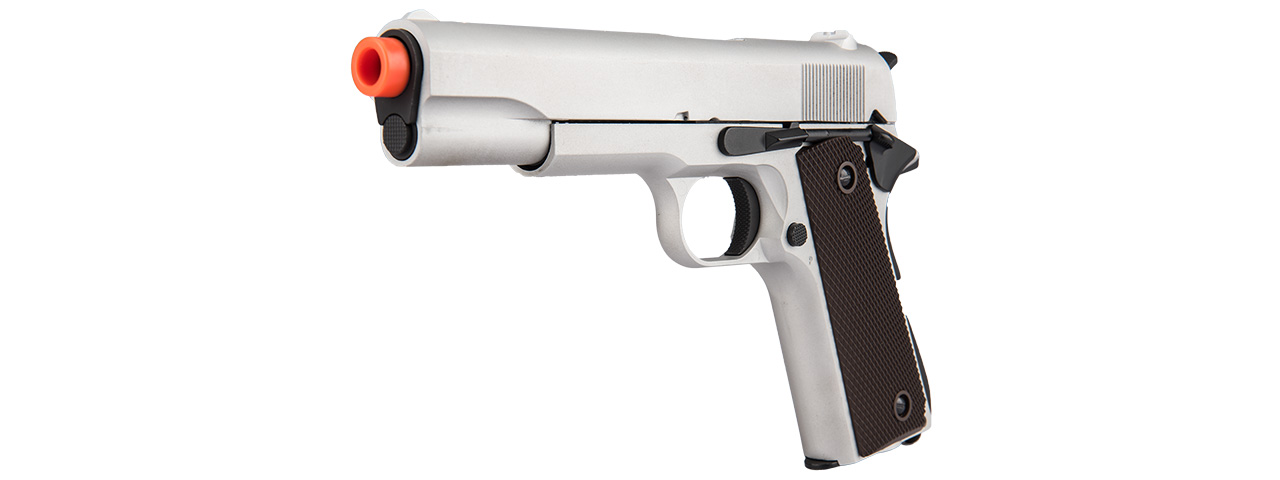 Double Bell M1911 GBB Airsoft Pistol Type 1 - Low Velocity (Silver) - Click Image to Close