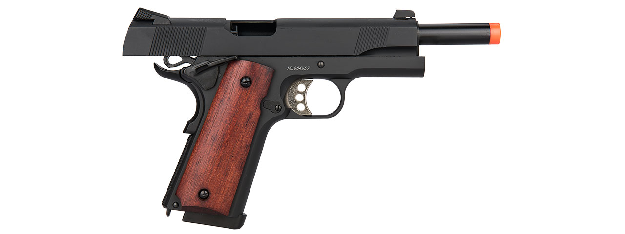 DOUBLE BELL GAS BLOWBACK WOOD GRIP METAL MEU AIRSOFT PISTOL (BLACK) - Click Image to Close