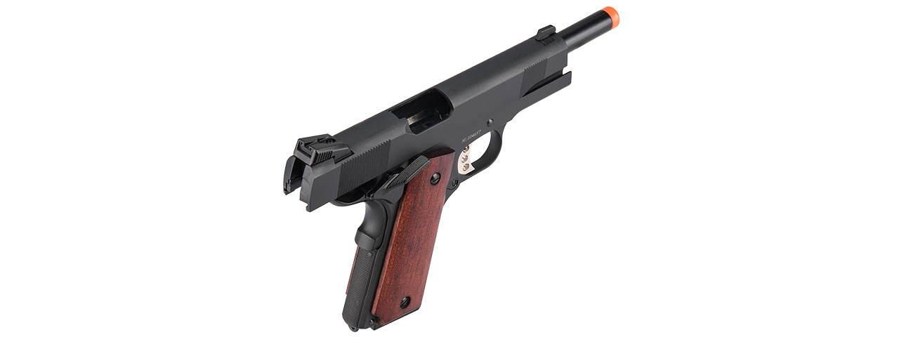 DOUBLE BELL GAS BLOWBACK WOOD GRIP METAL MEU AIRSOFT PISTOL (BLACK) - Click Image to Close